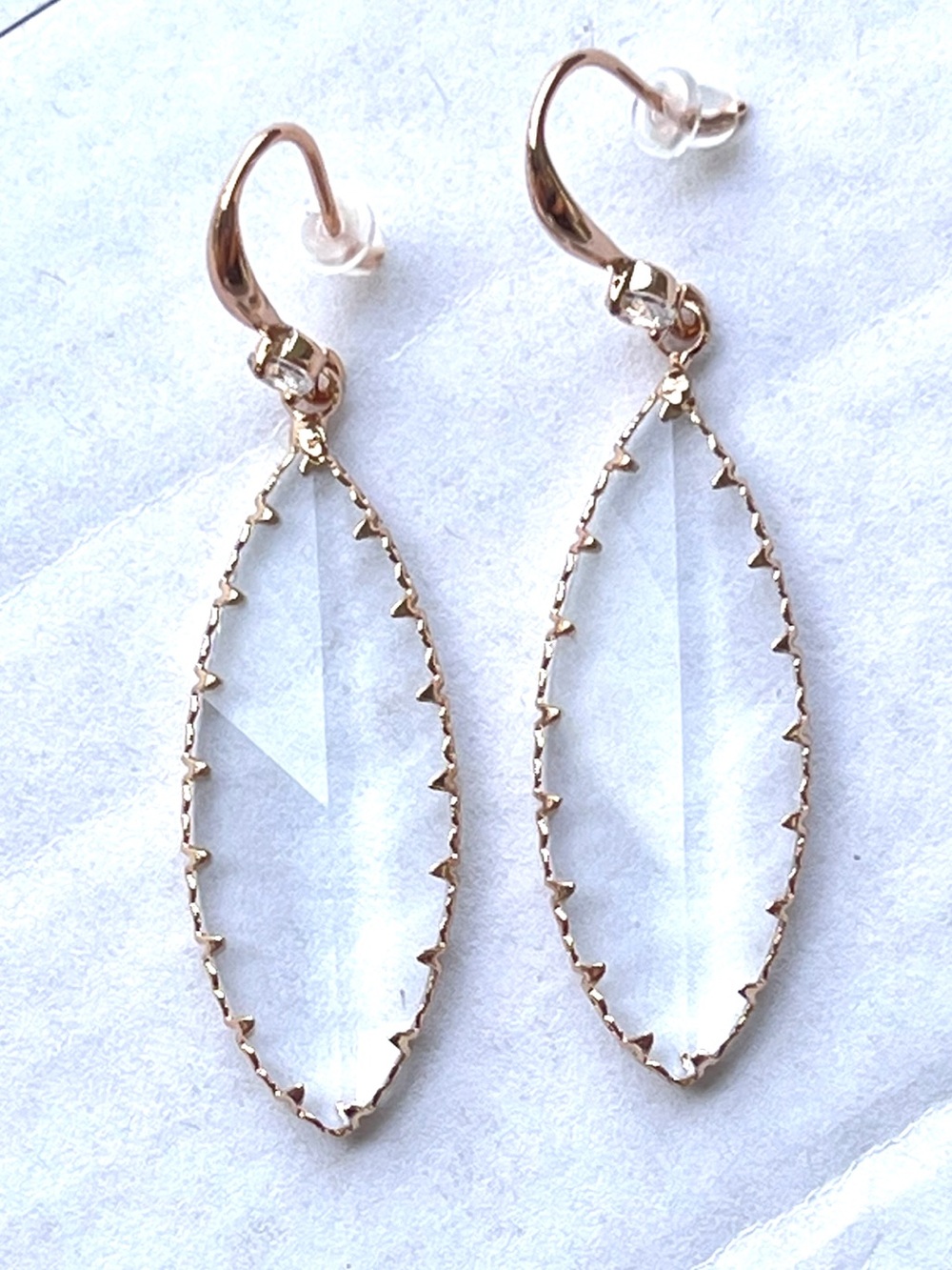 Delicate Gold-Trim Clear Crystal Drop Earrings